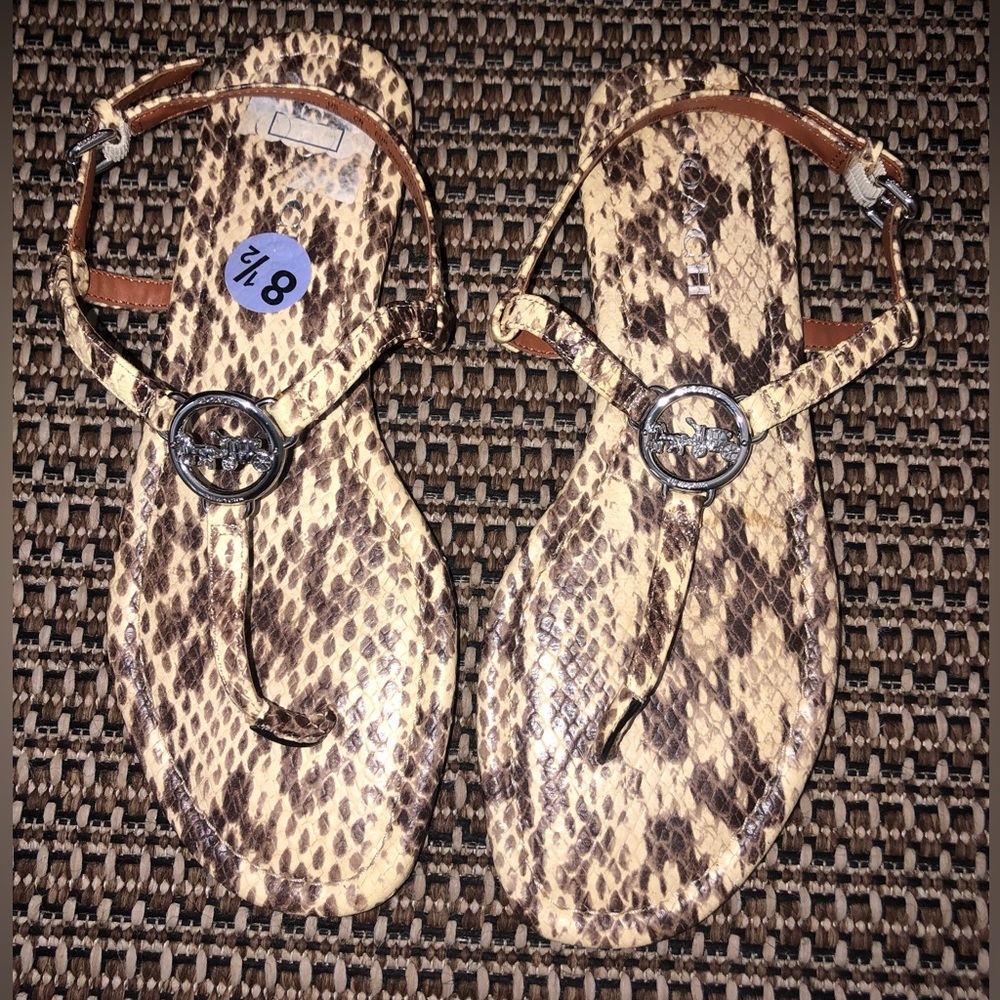 🤎COACH Jasmin PTE Natural Snakeskin Print Flat Toe Thong Strap Sandal - Picture 4 of 10